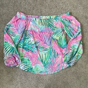 Lilly Pulitzer Adira Silk Off The Shoulder Top in Palm Pattern